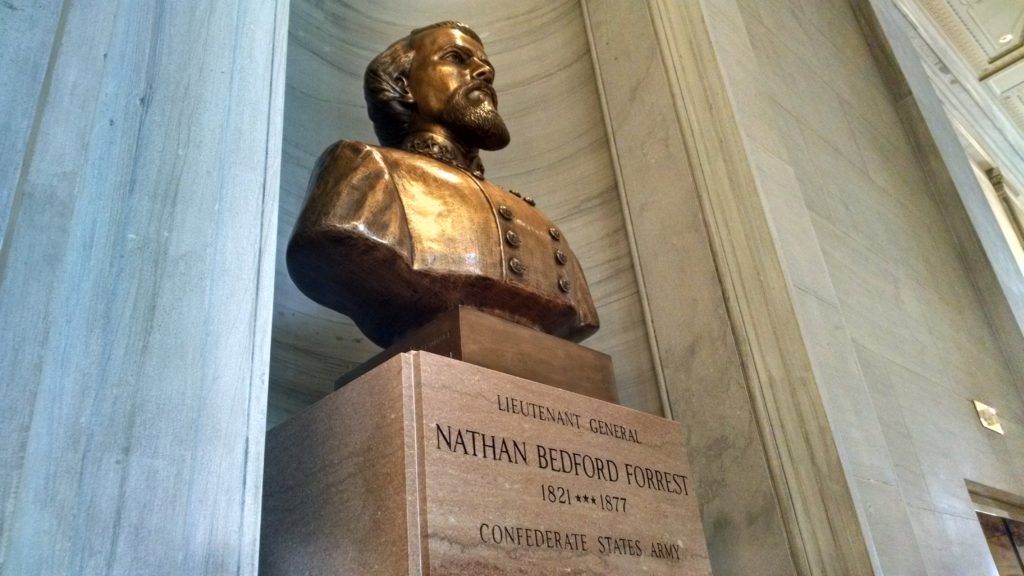 The bust of Nathan Bedford Forrest at the Tennessee State Capitol