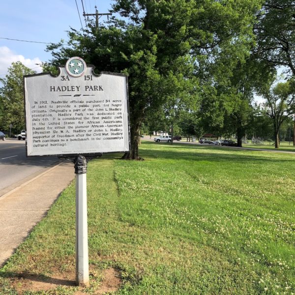 A marker outside Hadley Park in North Nashville