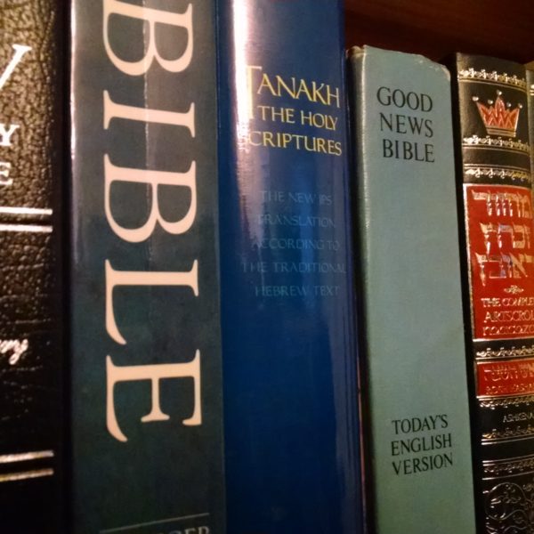 Bibles on a bookshelf