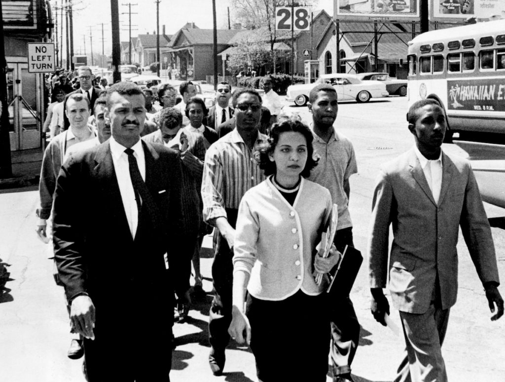 Black leaders march down Jefferson Street in 1960.