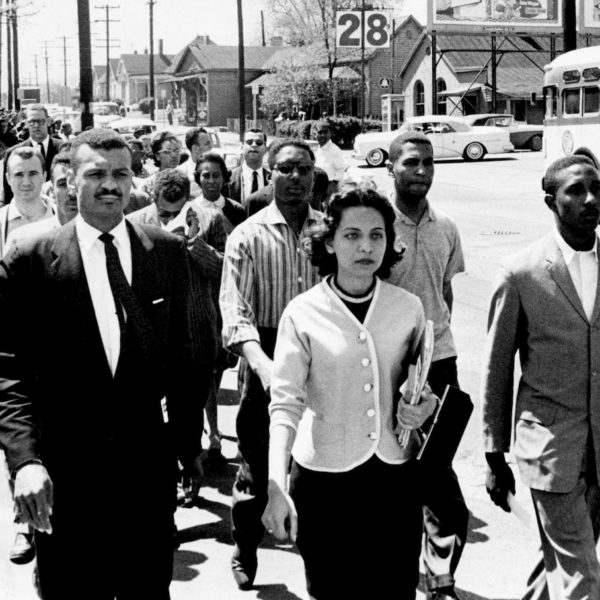 Black leaders march down Jefferson Street in 1960.