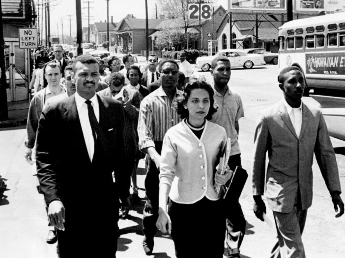 Black leaders march down Jefferson Street in 1960.