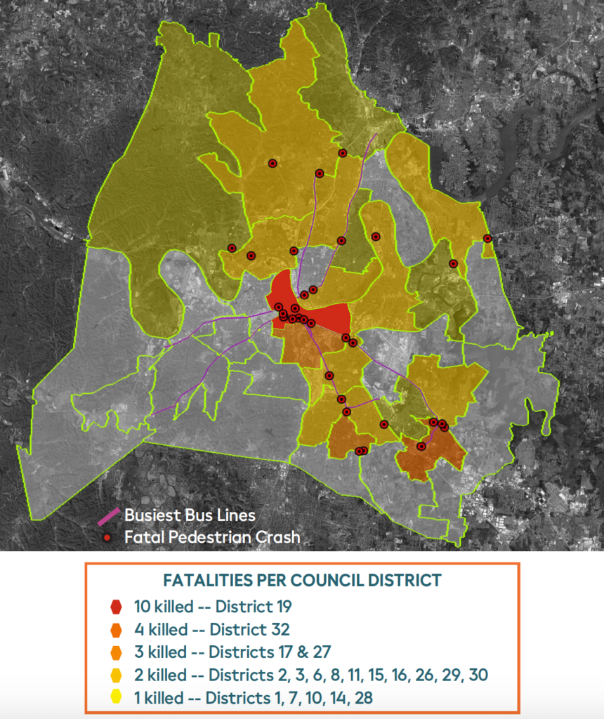 Nashville pedestrian death map.