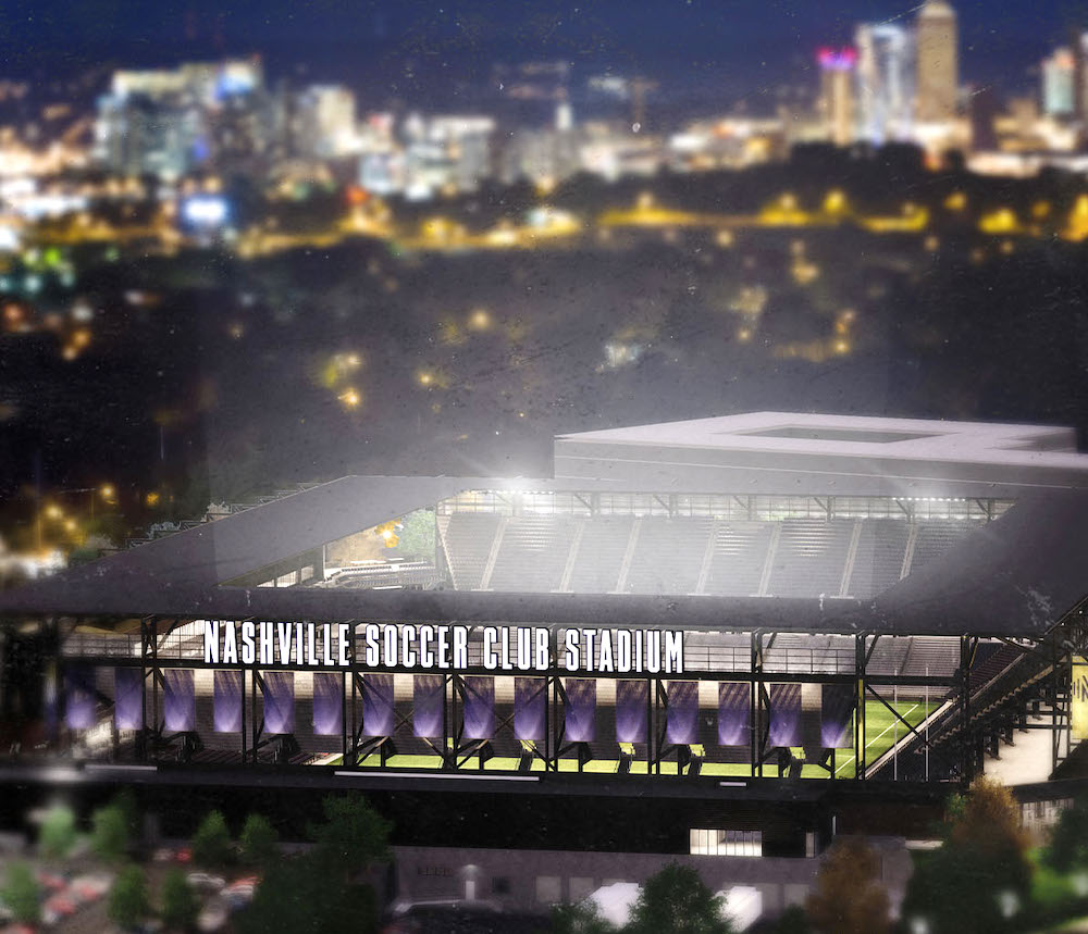 Nissan Stadium And Nashvilles Skyline Beyond Stock Photo