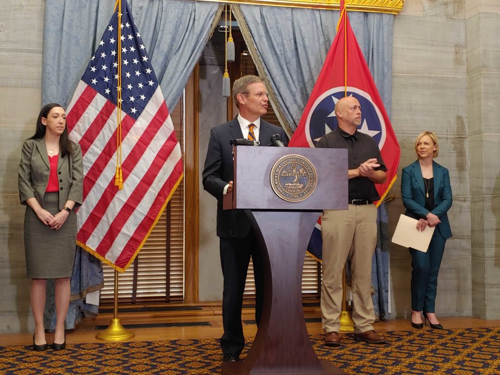 Gov. Bill Lee speaks at a press conference.