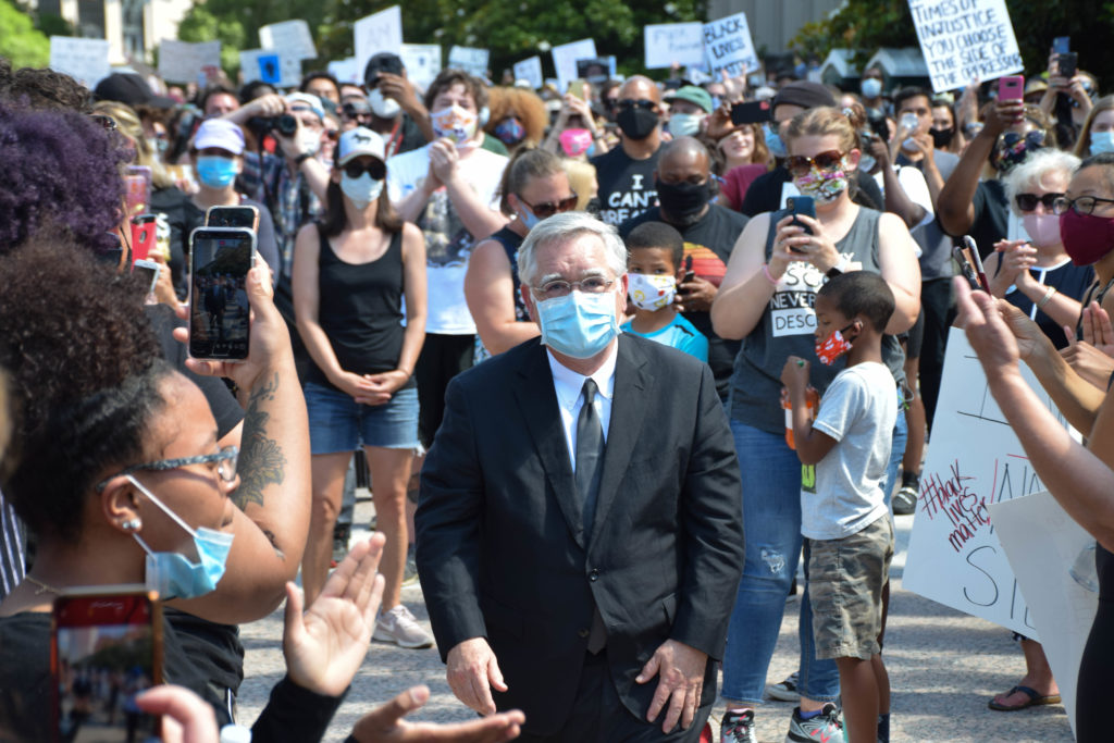 Nashville Mayor John Cooper prepares to speak at a protest against police violence in May.