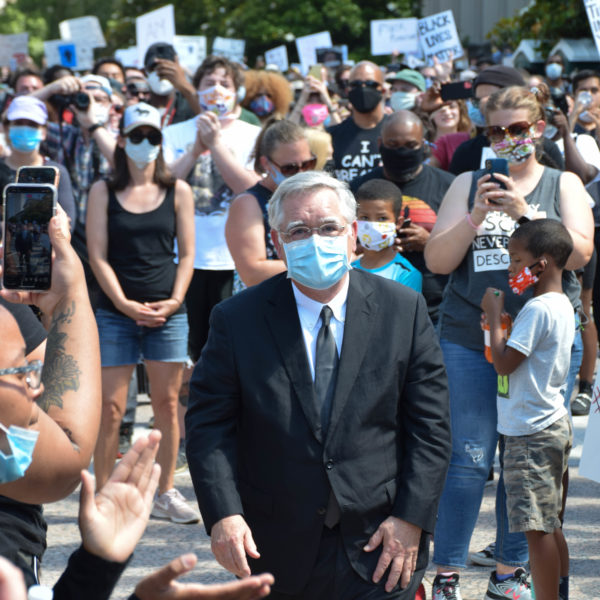 Nashville Mayor John Cooper prepares to speak at a protest against police violence in May.