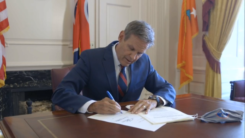 Gov. Bill Lee signing legislation on July 13, 2020.