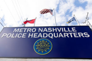 A sign at Metro Nashville Police Headquarters