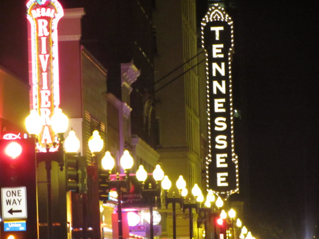 A sign outside the Tennessee Theatre on Gay Street in Knoxville