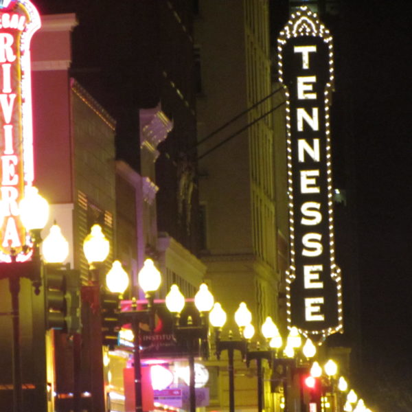 A sign outside the Tennessee Theatre on Gay Street in Knoxville