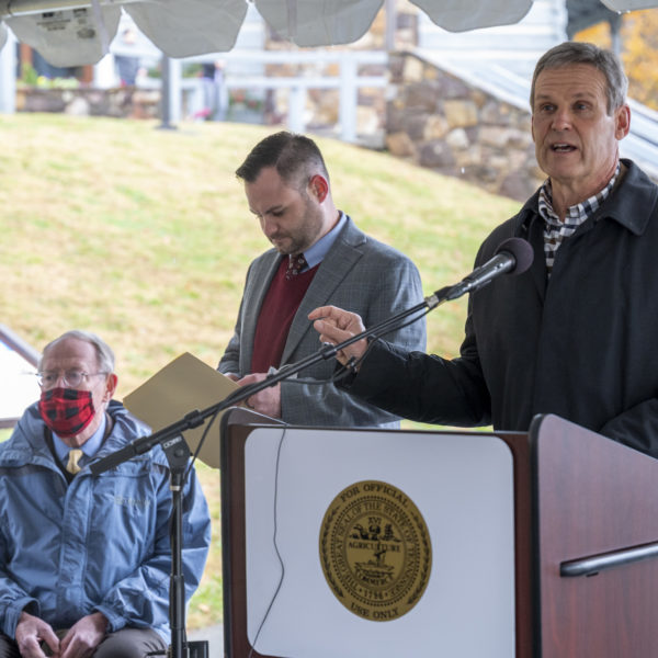 Gov. Bill Lee speaks to a group in Cocke County in late November.