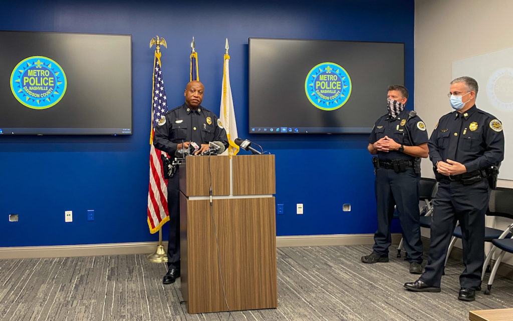 Nashville Police Chief John Drake speaks at a press conference.