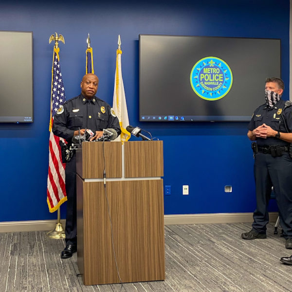 Nashville Police Chief John Drake speaks at a press conference.