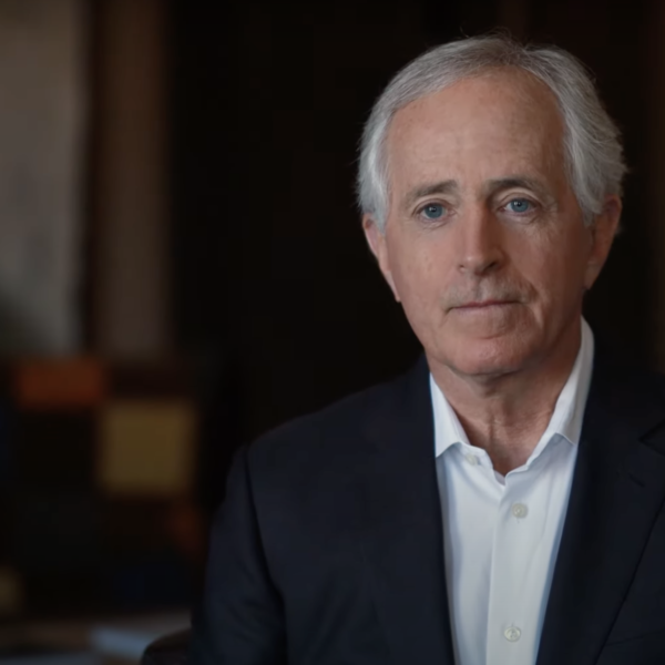 Former Senator Bob Corker giving an interview with PBS' Frontline program.