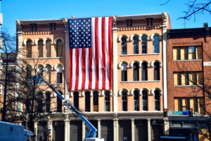 Nashville firefighters displayed a U.S. flag near the bombing site in early January.