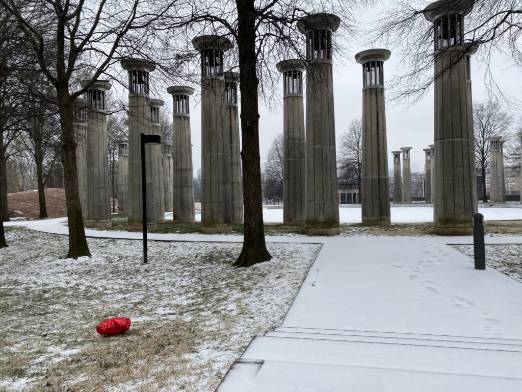 Bicentennial Mall during a snowstorm on Feb. 15, 2021.