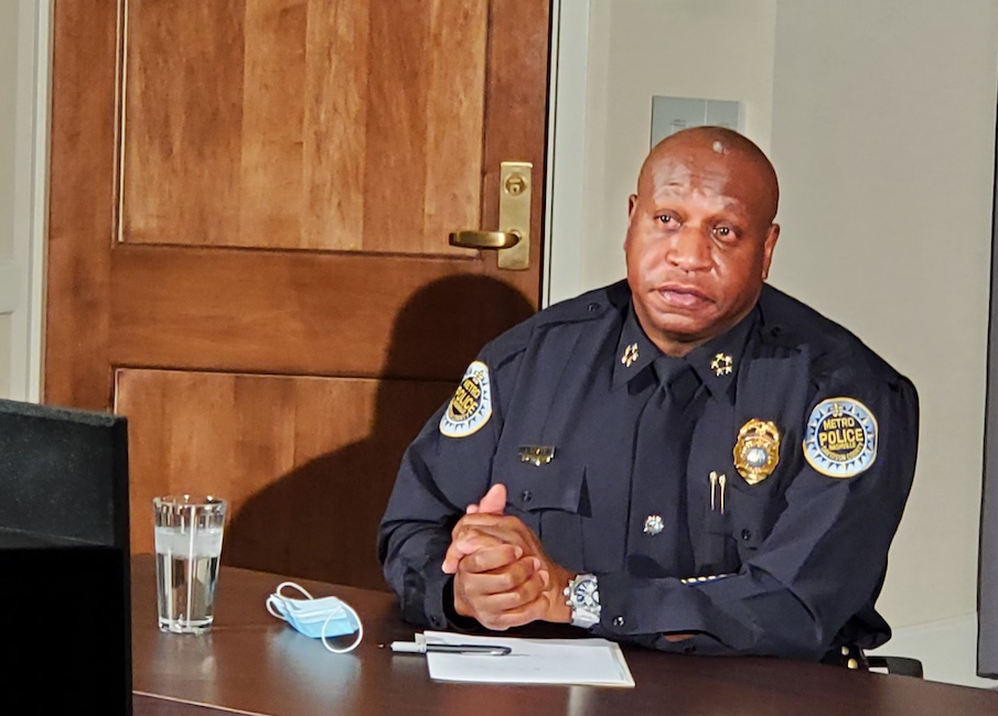 Police Chief John Drake speaks at a press conference Feb. 1.
