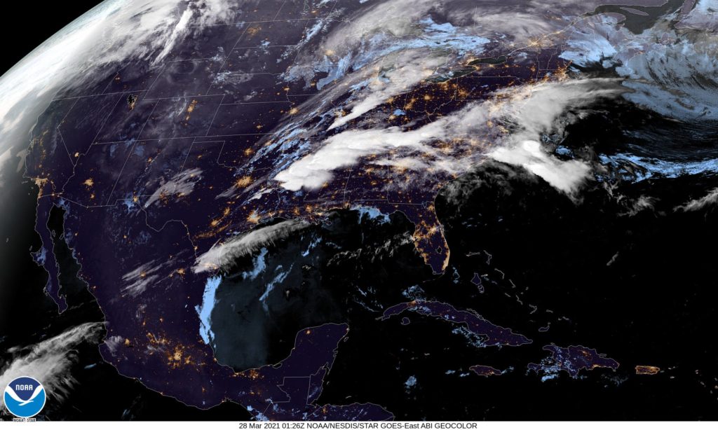 A satellite photo of the storm systems hitting Tennessee.
