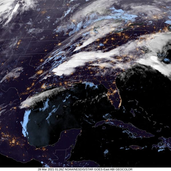 A satellite photo of the storm systems hitting Tennessee.