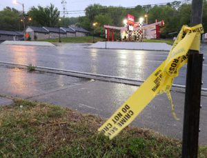 Police tape at the scene of the shooting