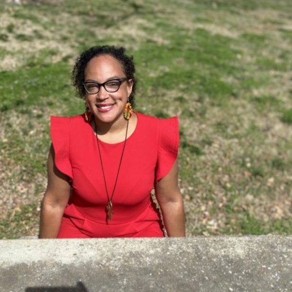 Dawn Harrington sits on a bench at Dudley Park in Nashville's Wedgewood-Houston neighborhood.