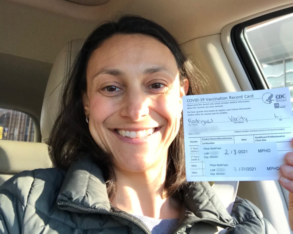 Verity Rodrigues vaccination card