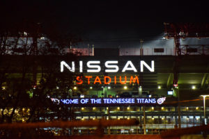 Nissan Stadium at night