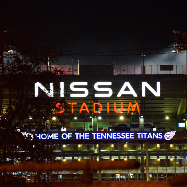 Nissan Stadium at night