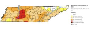 A map of drought in Tennessee during September 2024.