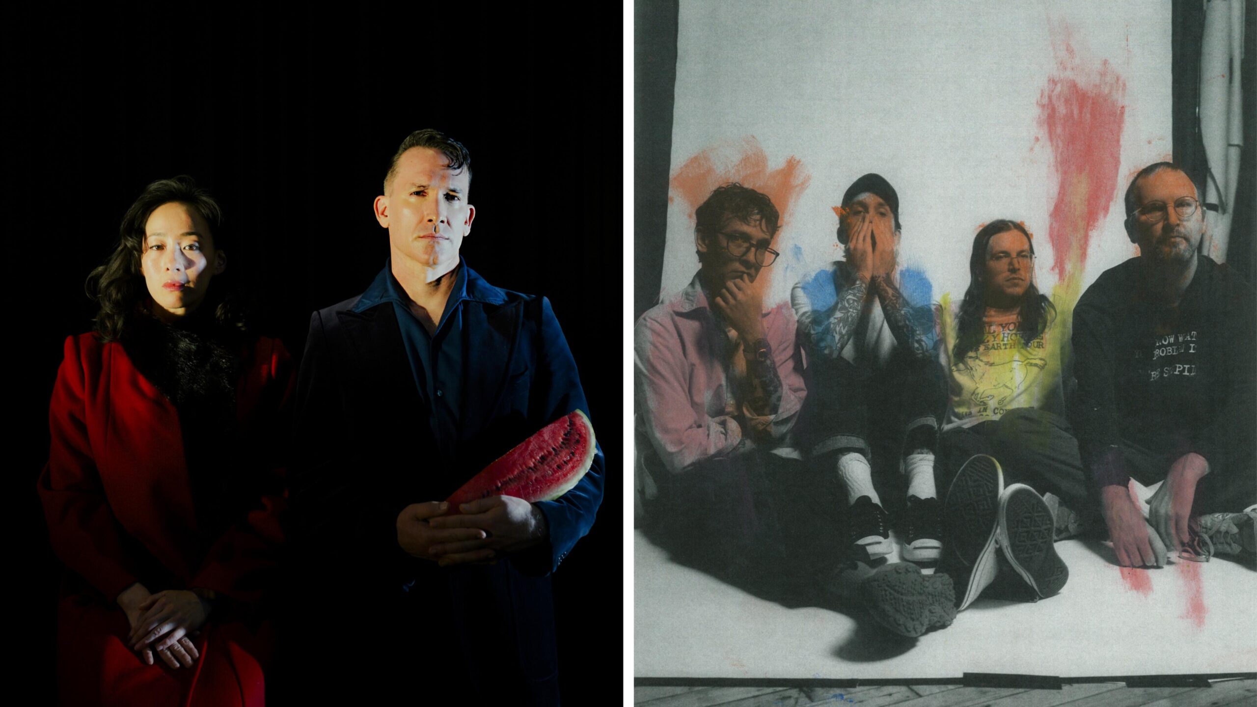Bands like Xiu Xiu (left) and Hotline TNT (right) recently pulled their music off Spotify, the world's largest streaming service.