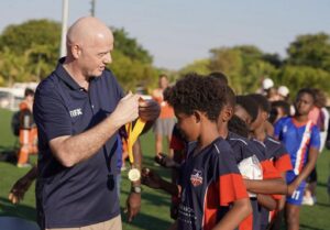 Free Football: FIFA President Gianni Infantino hands out medals at a Little Haiti F.C. youth soccer tournament at Emmanuel Sanon Park in Miami on May 9, 2026.