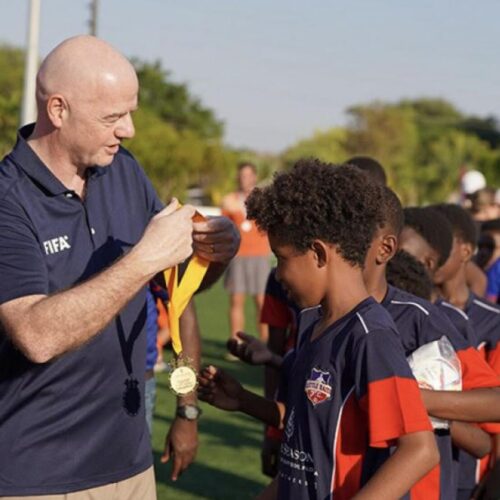 Free Football: FIFA President Gianni Infantino hands out medals at a Little Haiti F.C. youth soccer tournament at Emmanuel Sanon Park in Miami on May 9, 2026.