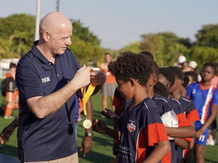 Free Football: FIFA President Gianni Infantino hands out medals at a Little Haiti F.C. youth soccer tournament at Emmanuel Sanon Park in Miami on May 9, 2026.