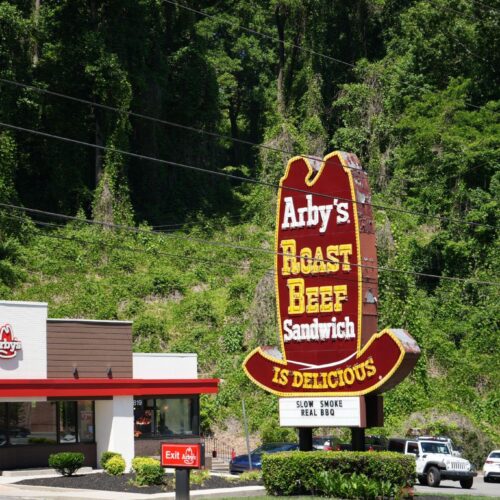 Kudzu covers a patch of woods behind an Arby’s in Knoxville, Tennessee on May 8th 2026.