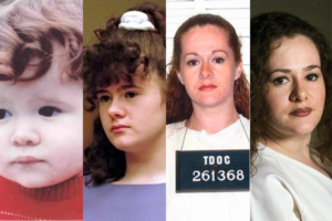 Christa Pike is set to be the first woman executed in Tennessee in two centuries. Four pictures from four different stages - as a young child, teenager in court room, police mug shot and one from a phto shoot after being in prison.