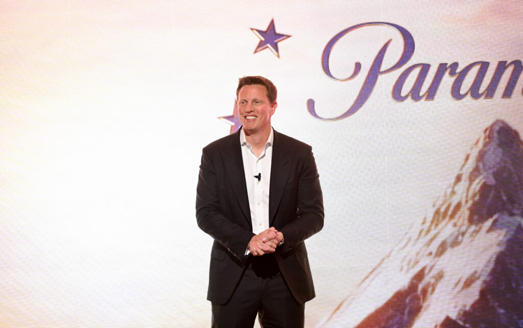 David Ellison, Chairman & CEO, Paramount Skydance speaks on stage during New York Upfront Partnership Event 2026 at Storied NYC on April 22, 2026 in New York City.
