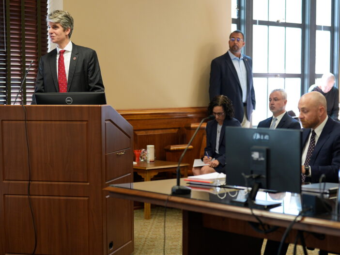 Tennessee Assistant Attorney General John W. Ayers, left, presents arguments during a court hearing, Wednesday, Oct. 7, 2026, in Nashville, Tenn., as attorneys for Christa Pike request the Tennessee Department of Corrections to preserve all evidence related to her failed execution.