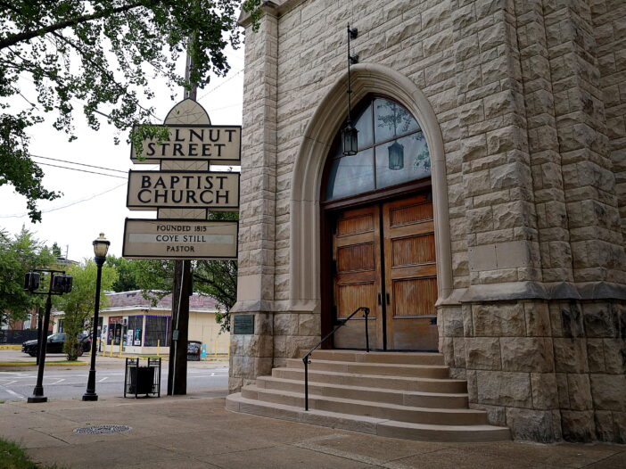 The Walnut Street Baptist Church is located at the corner of South Third and St. Catherine streets.