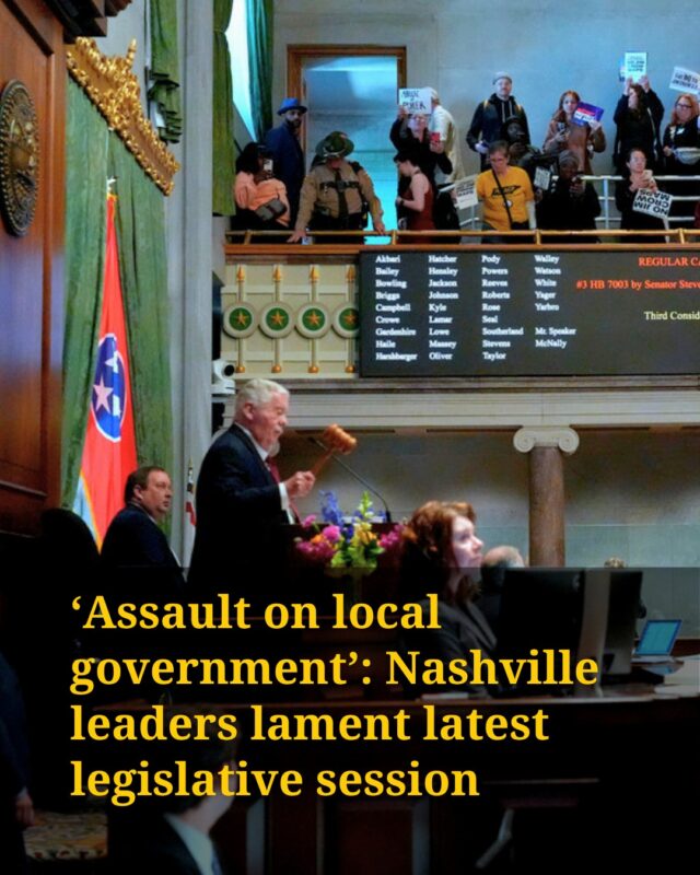Nashville and Tennessee leaders are at odds. Again.

Cynthia Abrams reports that when Tennessee’s General Assembly concluded the legislative session in April, the work for local leaders was only beginning. Metro’s legal team began their annual legislative review, identifying new laws that, they feel, are adversarial to Nashville and assessing the potential for legal challenges.

And while the number of new laws that concern city leaders is high, the possibility for legal action may be lower than in recent years. In 2023, Metro filed four lawsuits over laws that the city claimed unfairly targeted Nashville, and, thus, violated Tennessee’s Constitution. 

The preemption laws passed in the 2026 legislative session don’t target Nashville in the same way. Rather, they impact local control on a broader level statewide.

Tap link in bio for the full story and to subscribe to the NashVillager, our 5-day-a-week email newsletter with local and national stories.

Photos: George Walker IV / AP, Cynthia Abrams / WPLN