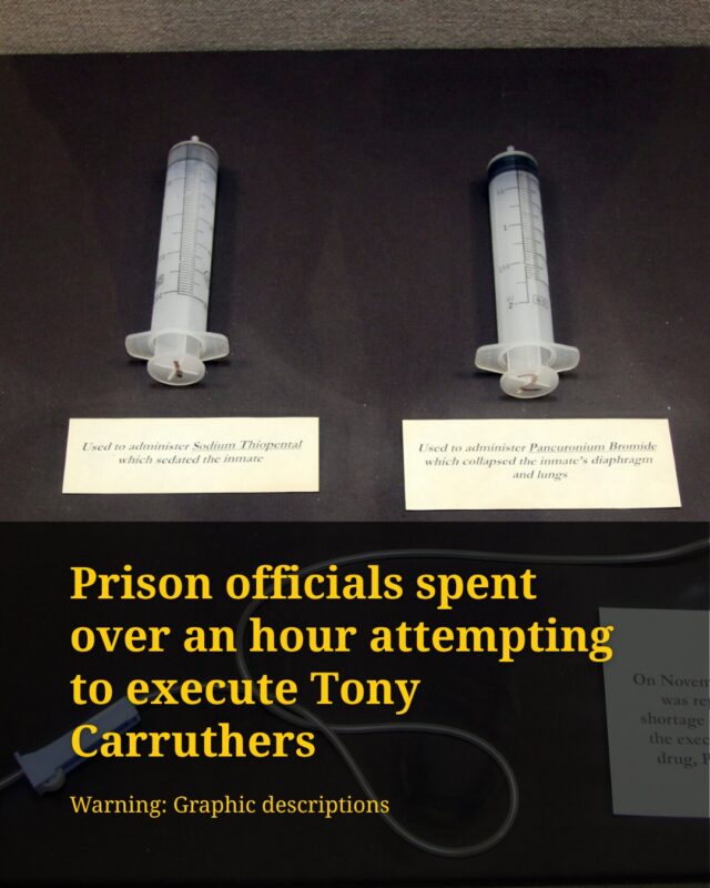 More details about Tennessee's failed execution are becoming available. 

Defense attorneys argue the event proves the state's lethal injection protocol is causing pain and suffering. 
 
The Tennessee Department of Correction attempted to execute Tony Carruthers on May 21. Prison staff struggled to establish an IV line in his arms, so attorneys say a doctor cut into the man’s chest. 
 
Eventually, a phone call into the room prompted the warden to call off the lethal injection. 
 
Attorneys are calling on Gov. Bill Lee to halt all executions until the courts can decide a longstanding lawsuit that’s challenging the constitutionality of Tennessee’s lethal injection protocol. 

Tap link in bio for more stories.