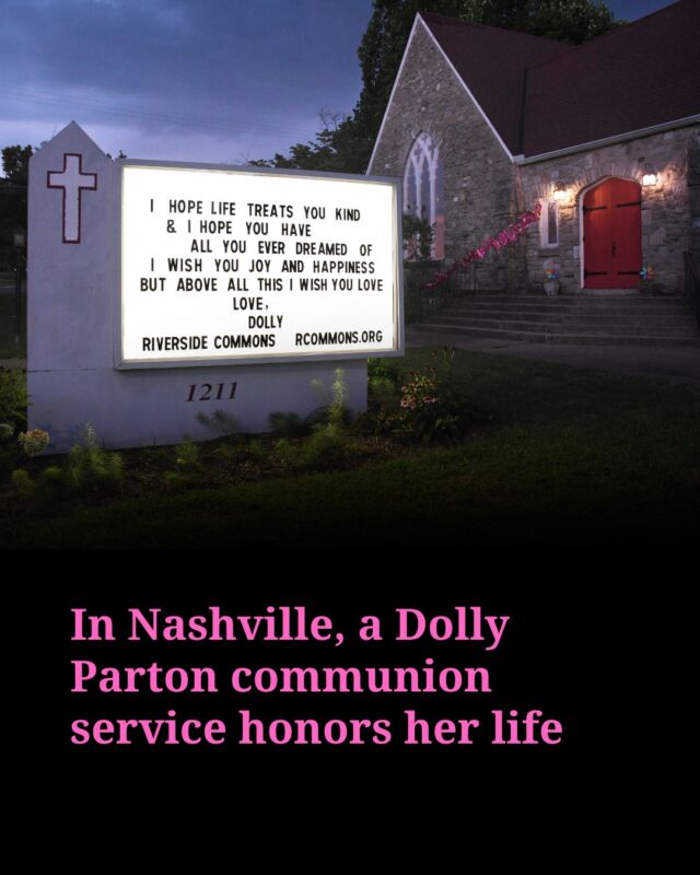 Since her passing, Nashville’s Dolly Parton murals have been covered in flowers, cards and novena candles with Dolly’s face where Mother Mary’s usually is.

Some cards call her “Saint Dolly,” praising her as an example of how to live a Christian life. 

As Marianna Bacallao reports, at Riverside Commons, the new church community honored her life with a special communion service. Hawkins said it’s a place not to praise Dolly, but an outlet for grief over her death and appreciation for her life.
 
Around the lavabo bowl, churchgoers make clothespin butterflies out of glitter paper. 

Dolly’s butterflies, Hawkins said, are also a symbol in Christianity.

“That was a lot of what Dolly loved about (them.) Butterflies are a symbol for resurrection and also a symbol for the Holy Spirit,” Hawkins said. 

Follow for more and tap link in bio for the full story from Marianna Bacallao.